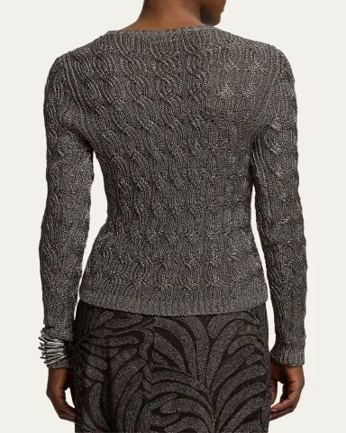 Ralph Lauren Collection Metallic Cable-Knit Crewneck Sweater | Thumbnail 3 Ralph Lauren Collection Metallic Cable-Knit Crewneck Sweater | Thumbnail 3