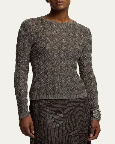 Ralph Lauren Collection Metallic Cable-Knit Crewneck Sweater | Thumbnail 4 Ralph Lauren Collection Metallic Cable-Knit Crewneck Sweater | Thumbnail 4