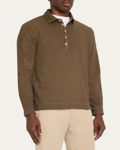 Massimo Alba Men's Raya Cotton-Cashmere Long-Sleeve Polo Shirt | Thumbnail 4 Massimo Alba Men's Raya Cotton-Cashmere Long-Sleeve Polo Shirt | Thumbnail 4