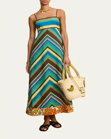 ALÉMAIS Charlie Chevron-Print Linen Midi Dress | Thumbnail 2 ALÉMAIS Charlie Chevron-Print Linen Midi Dress | Thumbnail 2