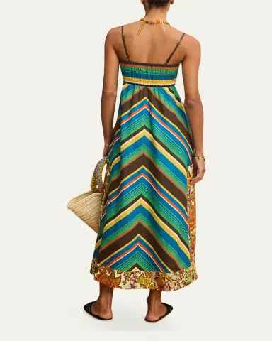ALÉMAIS Charlie Chevron-Print Linen Midi Dress | Thumbnail 3 ALÉMAIS Charlie Chevron-Print Linen Midi Dress | Thumbnail 3
