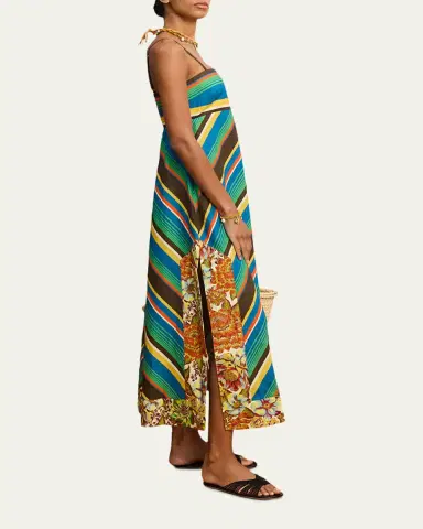 ALÉMAIS Charlie Chevron-Print Linen Midi Dress | Thumbnail 4 ALÉMAIS Charlie Chevron-Print Linen Midi Dress | Thumbnail 4