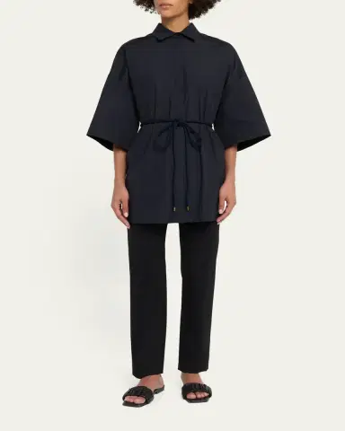 Max Mara Mancora Belted 3/4-Sleeve Cotton Button-Down Shirt | Thumbnail 2 Max Mara Mancora Belted 3/4-Sleeve Cotton Button-Down Shirt | Thumbnail 2