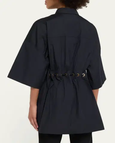 Max Mara Mancora Belted 3/4-Sleeve Cotton Button-Down Shirt | Thumbnail 3 Max Mara Mancora Belted 3/4-Sleeve Cotton Button-Down Shirt | Thumbnail 3