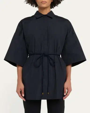 Max Mara Mancora Belted 3/4-Sleeve Cotton Button-Down Shirt | Thumbnail 4 Max Mara Mancora Belted 3/4-Sleeve Cotton Button-Down Shirt | Thumbnail 4
