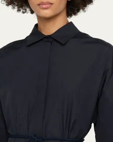 Max Mara Mancora Belted 3/4-Sleeve Cotton Button-Down Shirt | Thumbnail 5 Max Mara Mancora Belted 3/4-Sleeve Cotton Button-Down Shirt | Thumbnail 5