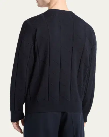 Giorgio Armani Men's Chevron-Knit Virgin Wool Crewneck Sweater | Thumbnail 3 Giorgio Armani Men's Chevron-Knit Virgin Wool Crewneck Sweater | Thumbnail 3