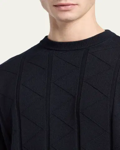 Giorgio Armani Men's Chevron-Knit Virgin Wool Crewneck Sweater | Thumbnail 5 Giorgio Armani Men's Chevron-Knit Virgin Wool Crewneck Sweater | Thumbnail 5