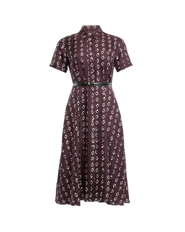 Kiera Diamond-Print Silk Short-Sleeve Midi Shirtdress Kiera Diamond-Print Silk Short-Sleeve Midi Shirtdress