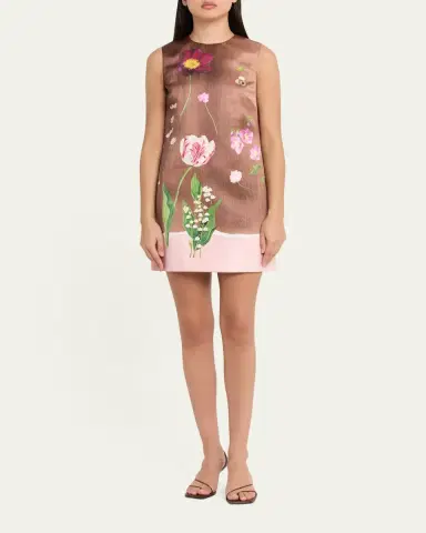 Oscar de la Renta Sleeveless Mixed Botanical Mini Shift Dress | Thumbnail 2 Oscar de la Renta Sleeveless Mixed Botanical Mini Shift Dress | Thumbnail 2
