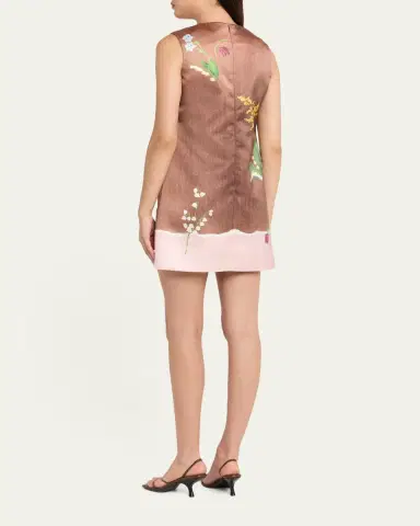 Oscar de la Renta Sleeveless Mixed Botanical Mini Shift Dress | Thumbnail 3 Oscar de la Renta Sleeveless Mixed Botanical Mini Shift Dress | Thumbnail 3