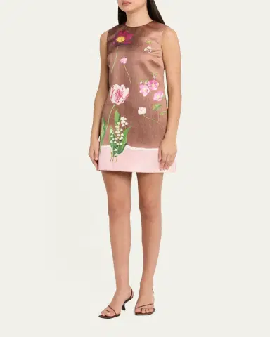 Oscar de la Renta Sleeveless Mixed Botanical Mini Shift Dress | Thumbnail 4 Oscar de la Renta Sleeveless Mixed Botanical Mini Shift Dress | Thumbnail 4