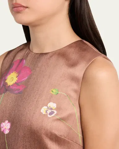 Oscar de la Renta Sleeveless Mixed Botanical Mini Shift Dress | Thumbnail 5 Oscar de la Renta Sleeveless Mixed Botanical Mini Shift Dress | Thumbnail 5