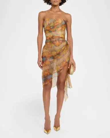 LaQuan Smith Strapless Metallic Snake-Print Chiffon Asymmetric Dress | Thumbnail 2 LaQuan Smith Strapless Metallic Snake-Print Chiffon Asymmetric Dress | Thumbnail 2