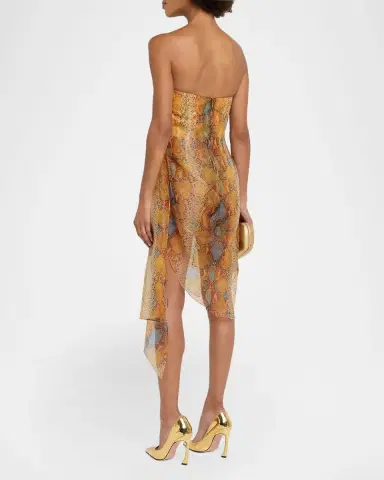 LaQuan Smith Strapless Metallic Snake-Print Chiffon Asymmetric Dress | Thumbnail 3 LaQuan Smith Strapless Metallic Snake-Print Chiffon Asymmetric Dress | Thumbnail 3
