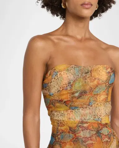 LaQuan Smith Strapless Metallic Snake-Print Chiffon Asymmetric Dress | Thumbnail 5 LaQuan Smith Strapless Metallic Snake-Print Chiffon Asymmetric Dress | Thumbnail 5