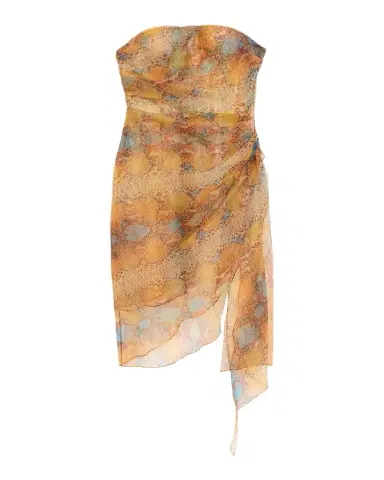 LaQuan Smith Strapless Metallic Snake-Print Chiffon Asymmetric Dress | Thumbnail 1 LaQuan Smith Strapless Metallic Snake-Print Chiffon Asymmetric Dress | Thumbnail 1