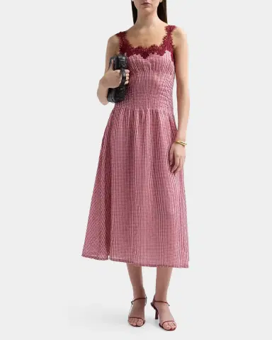 Cami NYC Kairina Lace-Trim Gingham Drop-Waist Midi Dress | Thumbnail 2 Cami NYC Kairina Lace-Trim Gingham Drop-Waist Midi Dress | Thumbnail 2