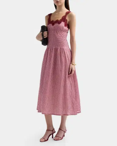 Cami NYC Kairina Lace-Trim Gingham Drop-Waist Midi Dress | Thumbnail 4 Cami NYC Kairina Lace-Trim Gingham Drop-Waist Midi Dress | Thumbnail 4