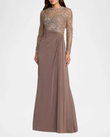 Mac Duggal Beaded Embroidered Mesh & Jersey Gown | Thumbnail 2 Mac Duggal Beaded Embroidered Mesh & Jersey Gown | Thumbnail 2