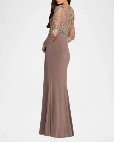 Mac Duggal Beaded Embroidered Mesh & Jersey Gown | Thumbnail 3 Mac Duggal Beaded Embroidered Mesh & Jersey Gown | Thumbnail 3