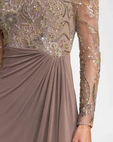Mac Duggal Beaded Embroidered Mesh & Jersey Gown | Thumbnail 4 Mac Duggal Beaded Embroidered Mesh & Jersey Gown | Thumbnail 4