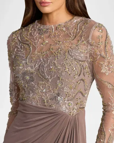 Mac Duggal Beaded Embroidered Mesh & Jersey Gown | Thumbnail 5 Mac Duggal Beaded Embroidered Mesh & Jersey Gown | Thumbnail 5