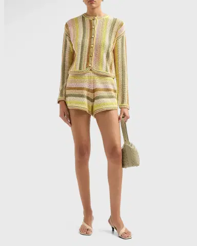 Zimmermann Indra Striped Crochet Cotton Shorts | Thumbnail 2 Zimmermann Indra Striped Crochet Cotton Shorts | Thumbnail 2