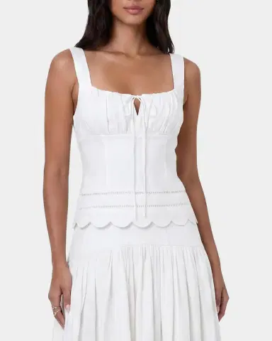 NICHOLAS Ebba Linen Latice-Trim Babydoll Top | Thumbnail 3 NICHOLAS Ebba Linen Latice-Trim Babydoll Top | Thumbnail 3