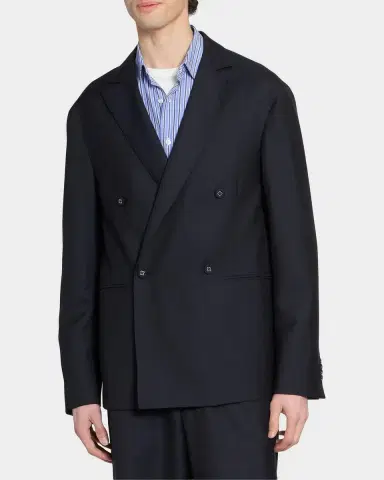 Officine Generale Men 's Merrick Wool-Cashmere-Silk Double-Breasted Blazer | Thumbnail 4 Officine Generale Men 's Merrick Wool-Cashmere-Silk Double-Breasted Blazer | Thumbnail 4