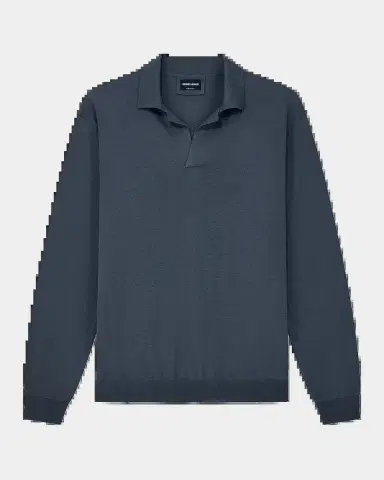 Giorgio Armani Men's Silk and Cotton Johnny Collar Polo Sweater | Thumbnail 2 Giorgio Armani Men's Silk and Cotton Johnny Collar Polo Sweater | Thumbnail 2