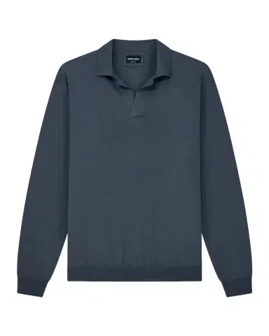 Giorgio Armani Men's Silk and Cotton Johnny Collar Polo Sweater | Thumbnail 1 Giorgio Armani Men's Silk and Cotton Johnny Collar Polo Sweater | Thumbnail 1