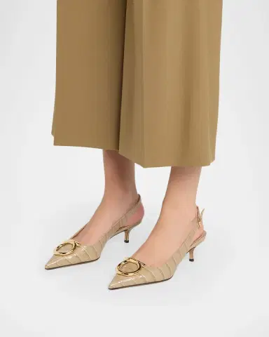 Ferragamo Sara 40MM Croc-Print Leather Slingback Pumps | Thumbnail 2 Ferragamo Sara 40MM Croc-Print Leather Slingback Pumps | Thumbnail 2