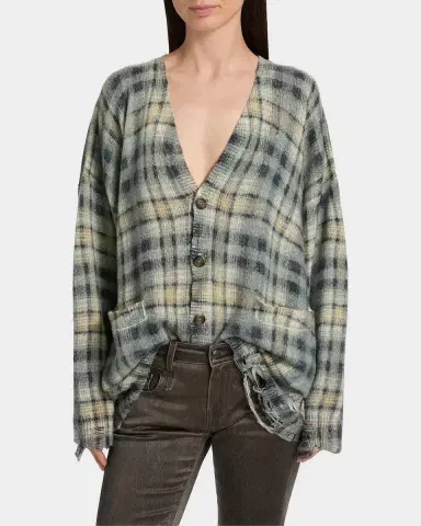 R13 Plaid Wool-Cashmere Oversized Cardigan | Thumbnail 4 R13 Plaid Wool-Cashmere Oversized Cardigan | Thumbnail 4