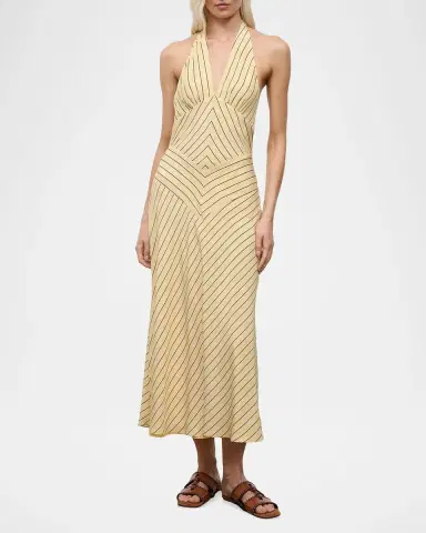 Staud Louise Striped Silk Halter Midi Dress | Thumbnail 2 Staud Louise Striped Silk Halter Midi Dress | Thumbnail 2