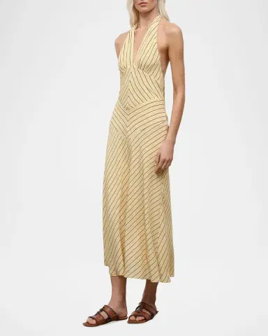 Staud Louise Striped Silk Halter Midi Dress | Thumbnail 6 Staud Louise Striped Silk Halter Midi Dress | Thumbnail 6