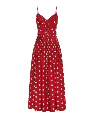 NICHOLAS Mireille Belted Polka-Dot Linen-Blend Midi Dress | Thumbnail 1 NICHOLAS Mireille Belted Polka-Dot Linen-Blend Midi Dress | Thumbnail 1