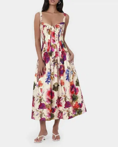 NICHOLAS Makenna Floral Linen-Blend Midi Dress | Thumbnail 2 NICHOLAS Makenna Floral Linen-Blend Midi Dress | Thumbnail 2