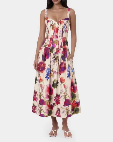 NICHOLAS Makenna Floral Linen-Blend Midi Dress | Thumbnail 4 NICHOLAS Makenna Floral Linen-Blend Midi Dress | Thumbnail 4