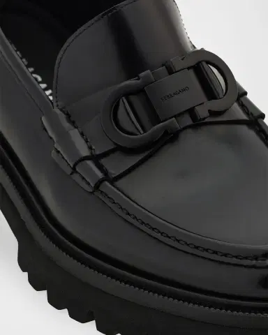 Ferragamo Men's Patent Leather Lug-Sole Loafers | Thumbnail 2 Ferragamo Men's Patent Leather Lug-Sole Loafers | Thumbnail 2