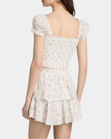 LoveShackFancy Daini Floral Smocked Cotton Crop Top | Thumbnail 3 LoveShackFancy Daini Floral Smocked Cotton Crop Top | Thumbnail 3