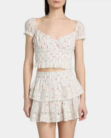 LoveShackFancy Daini Floral Smocked Cotton Crop Top | Thumbnail 4 LoveShackFancy Daini Floral Smocked Cotton Crop Top | Thumbnail 4