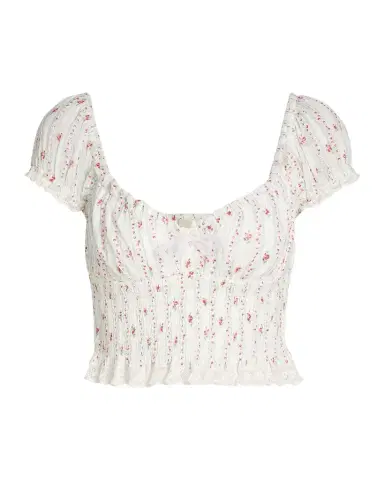LoveShackFancy Daini Floral Smocked Cotton Crop Top | Thumbnail 1 LoveShackFancy Daini Floral Smocked Cotton Crop Top | Thumbnail 1
