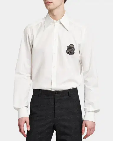 Dolce & Gabbana Men's Poplin Logo Crest Point-Collar Dress Shirt | Thumbnail 4 Dolce & Gabbana Men's Poplin Logo Crest Point-Collar Dress Shirt | Thumbnail 4