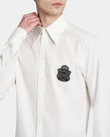 Dolce & Gabbana Men's Poplin Logo Crest Point-Collar Dress Shirt | Thumbnail 5 Dolce & Gabbana Men's Poplin Logo Crest Point-Collar Dress Shirt | Thumbnail 5