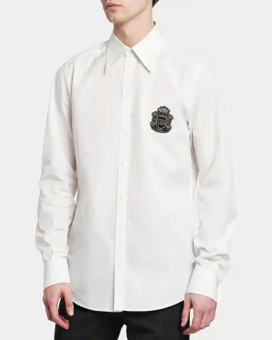 Dolce & Gabbana Men's Poplin Logo Crest Point-Collar Dress Shirt | Thumbnail 6 Dolce & Gabbana Men's Poplin Logo Crest Point-Collar Dress Shirt | Thumbnail 6