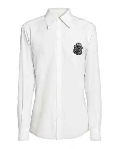 Dolce & Gabbana Men's Poplin Logo Crest Point-Collar Dress Shirt | Thumbnail 1 Dolce & Gabbana Men's Poplin Logo Crest Point-Collar Dress Shirt | Thumbnail 1