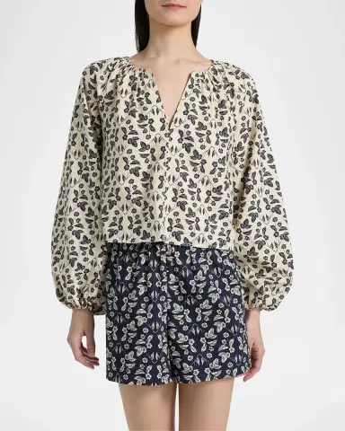 TANYA TAYLOR Adelina Floral Cotton Poplin Top | Thumbnail 4 TANYA TAYLOR Adelina Floral Cotton Poplin Top | Thumbnail 4