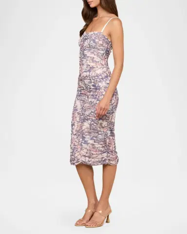 L'Agence Caprice Butterfly Wing-Print Ruched Midi Dress | Thumbnail 4 L'Agence Caprice Butterfly Wing-Print Ruched Midi Dress | Thumbnail 4