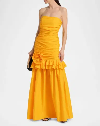 BLACK HALO Solea Ruched Drop-Waist Strapless Gown | Thumbnail 4 BLACK HALO Solea Ruched Drop-Waist Strapless Gown | Thumbnail 4